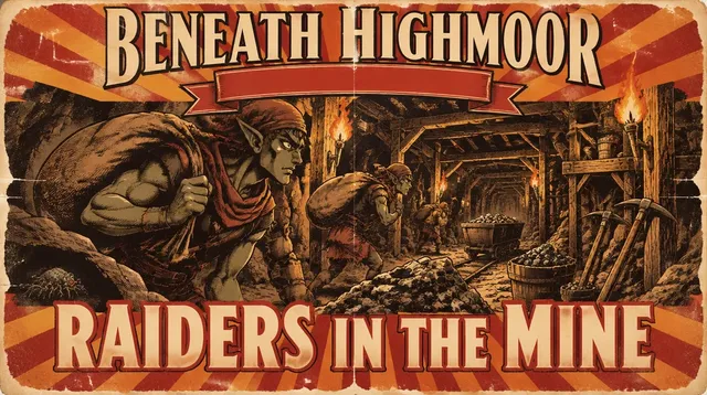 Floor 6 title card: Raiders in the Mine, a painted matinee poster