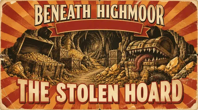 Floor 7 title card: The Stolen Hoard, a painted matinee poster