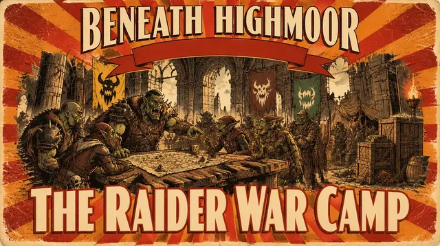 Floor 9 title card: The Raider War Camp, a painted matinee poster