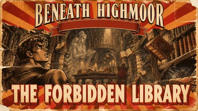 Floor 11 title card: The Forbidden Library, a painted matinee poster