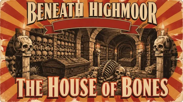 Floor 14 title card: The House of Bones, a painted matinee poster