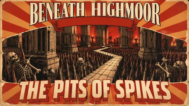 Floor 18 title card: The Pits of Spikes, a painted matinee poster