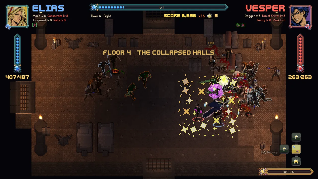 Elias and Vesper fight a pack in the Sleeping Garrison on floor 4