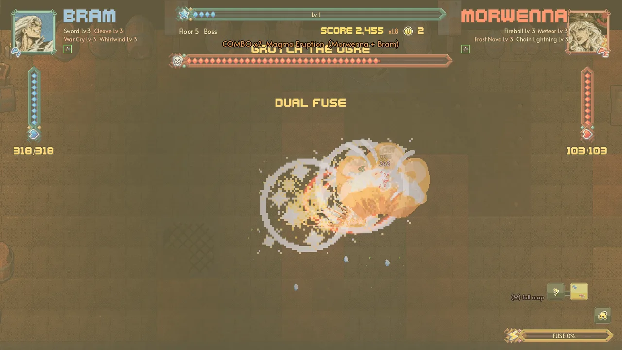 The Fuse burst hits Grotch the Ogre on floor 5