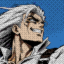 Bram, a grinning white-haired warrior