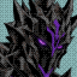 The Death Knight in spiked black armour with violet eyes