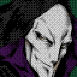 Old Grubba, a pale shaman in a purple hood
