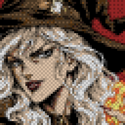 Morwenna, a witch in a wide hat with fire in her hand